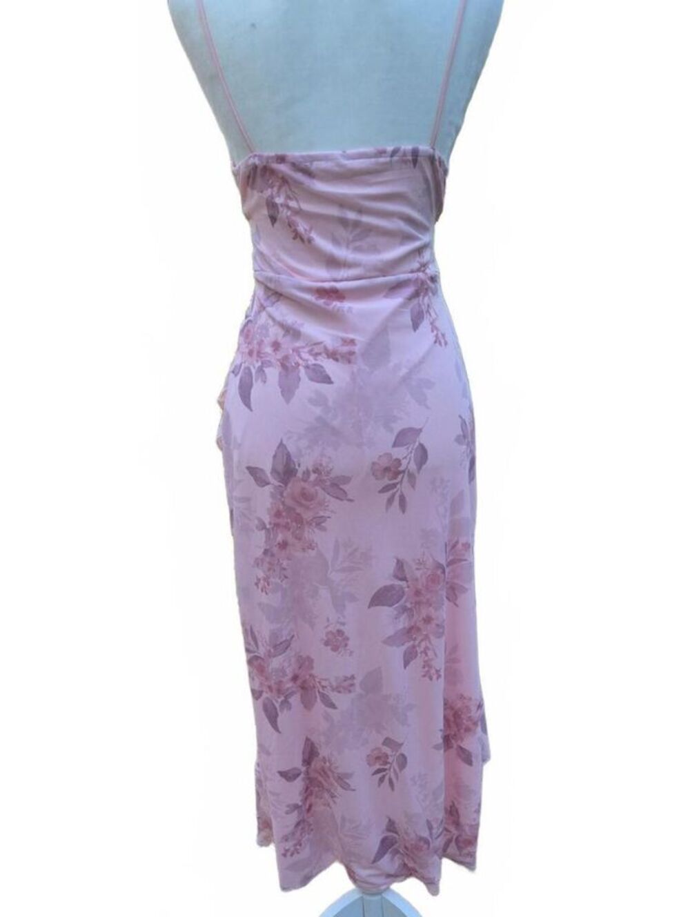 Pink Floral Cami Midi Dress Corset Waist Ruffled Slit Fairycore Garden Medium - Picture 6 of 8